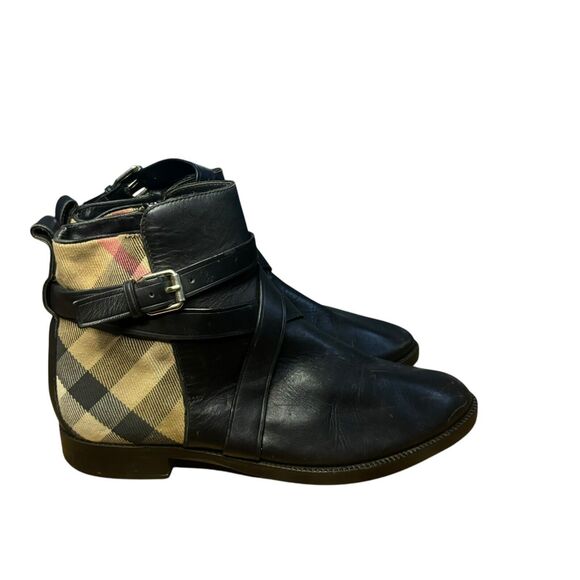 Burberry Pryle Ankle Boots Black/Archive Beige 38 Leather Canvas - Picture 1 of 11